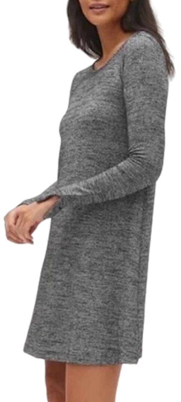 GAP Metallic Stretch Knit Long Sleeve Shift Dress in Heather Gray Gold SZ XS
